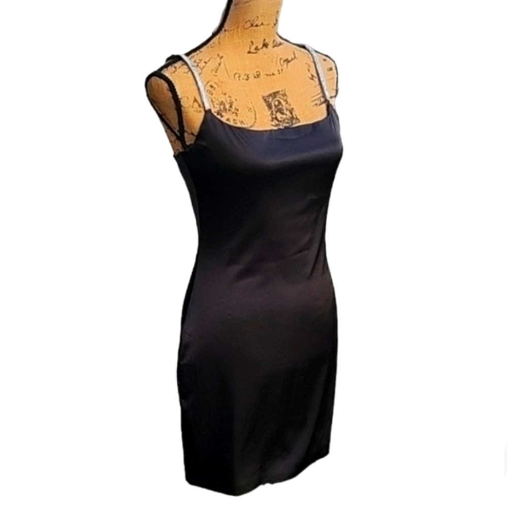 NEW Black Satin Diamante Strap Mini Dress - Picture 6 of 17